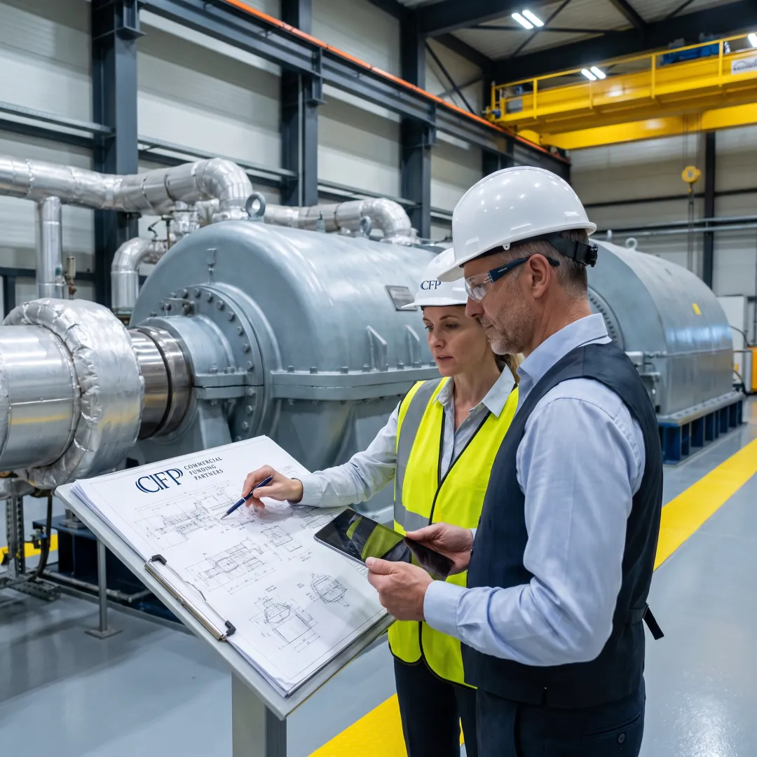 Engineers reviewing a steam turbine installation plan