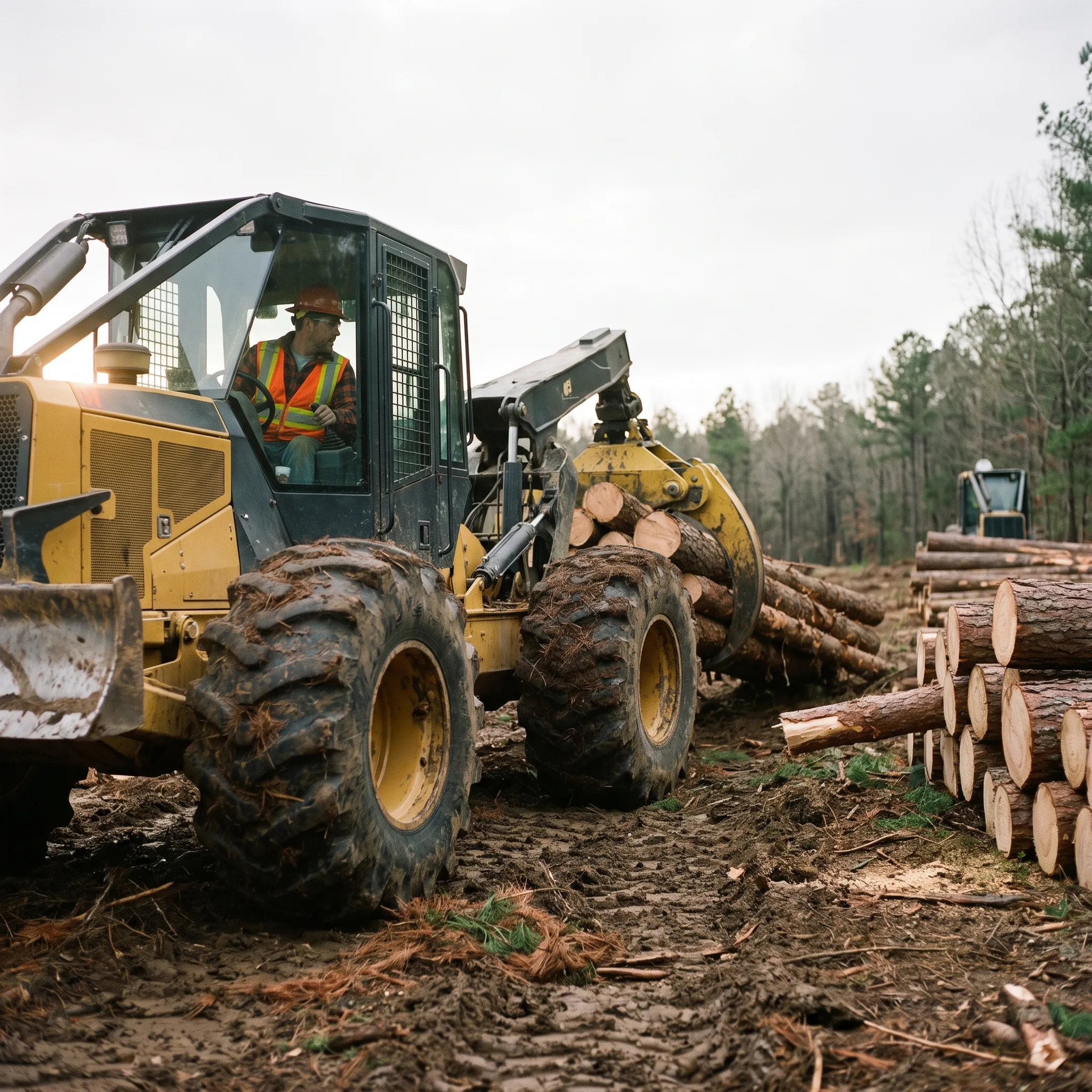 Skidder working at an active timber site