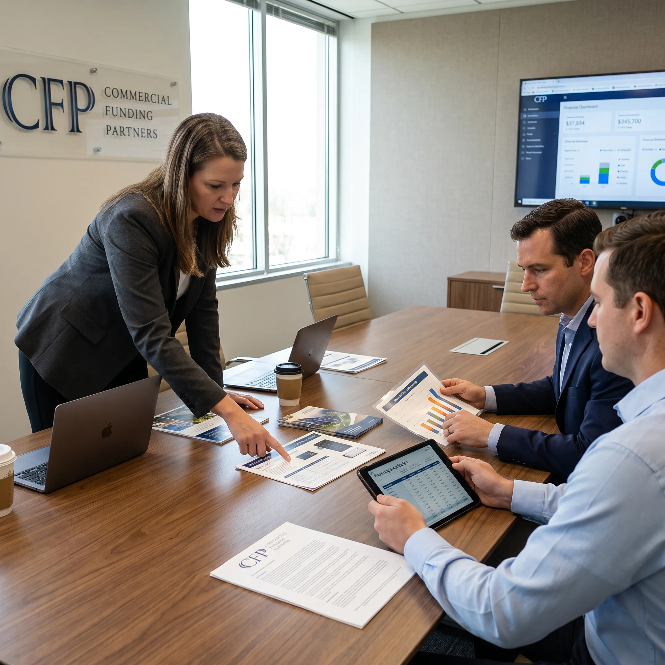 Business leaders reviewing sustainable equipment plans