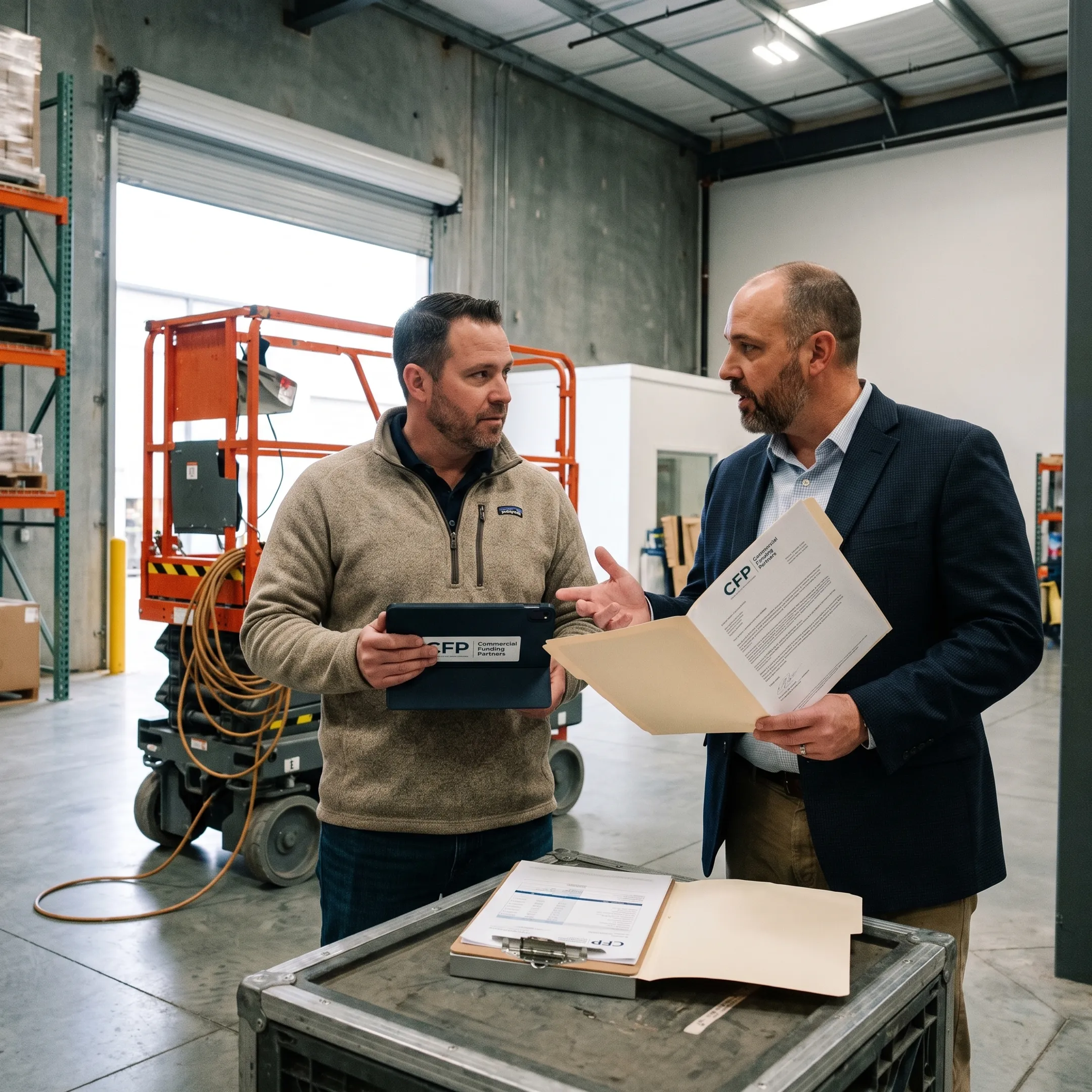 Business team reviewing scissor lift financing