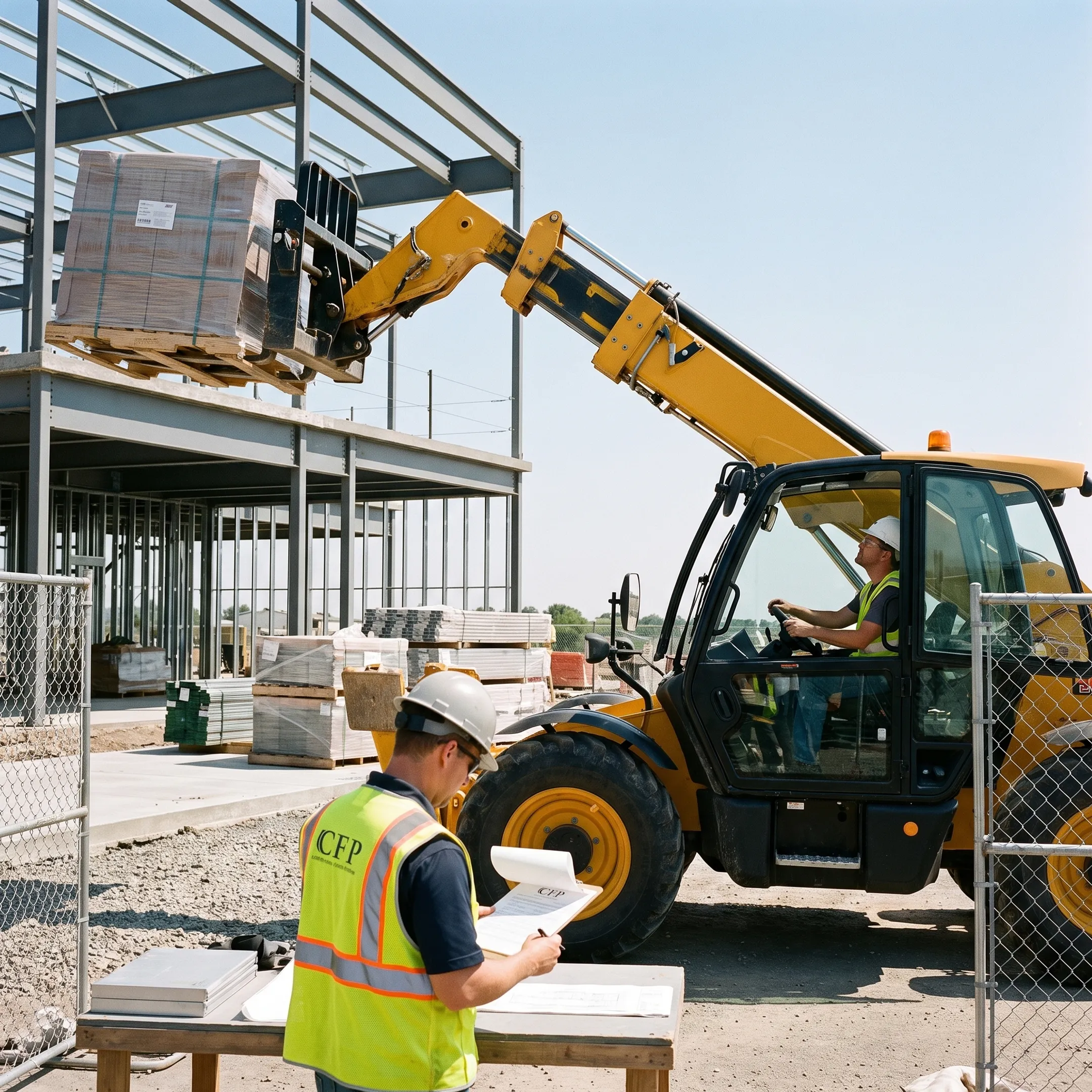 Telehandler loading materials at a commercial jobsite