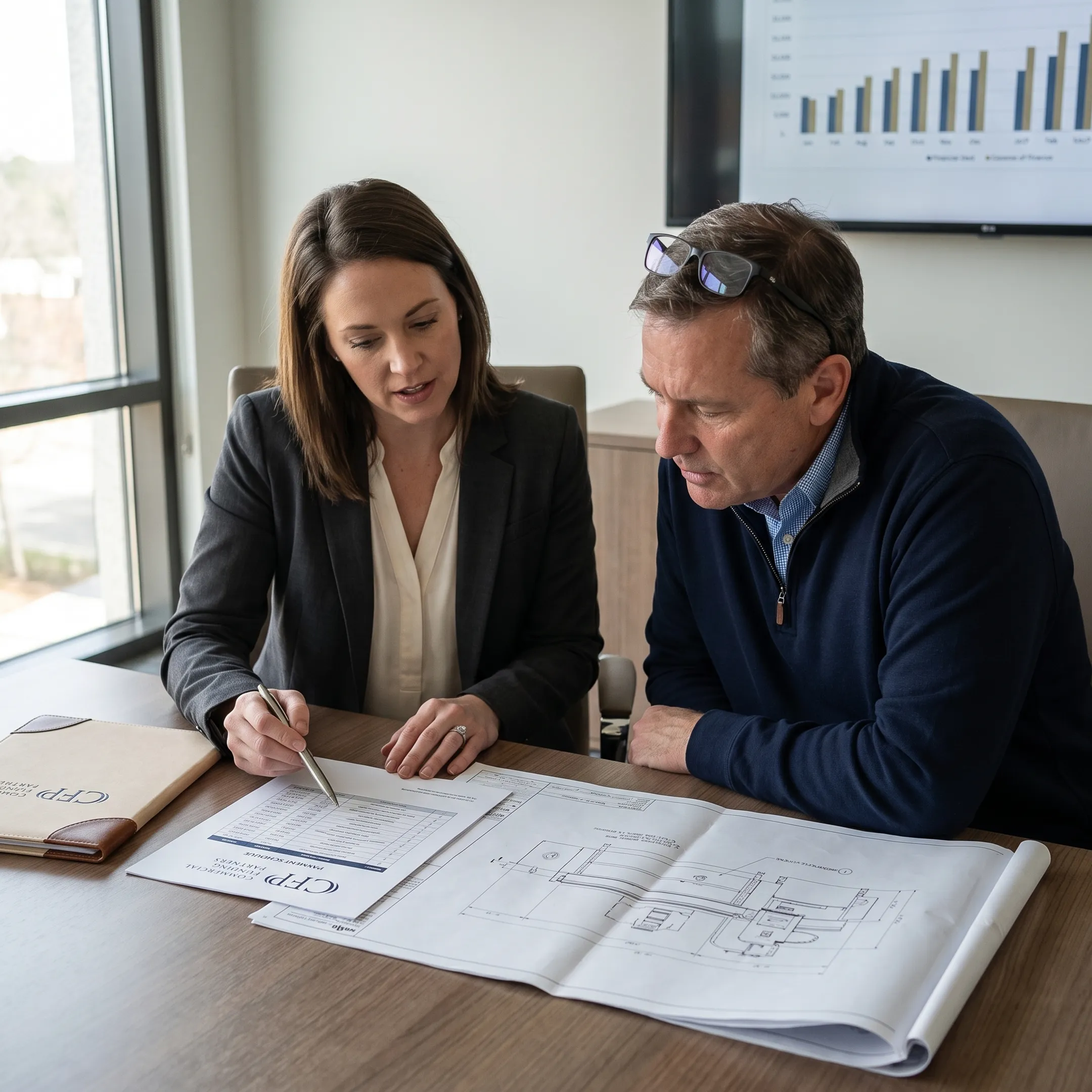 Finance specialist reviewing waterjet equipment proposal