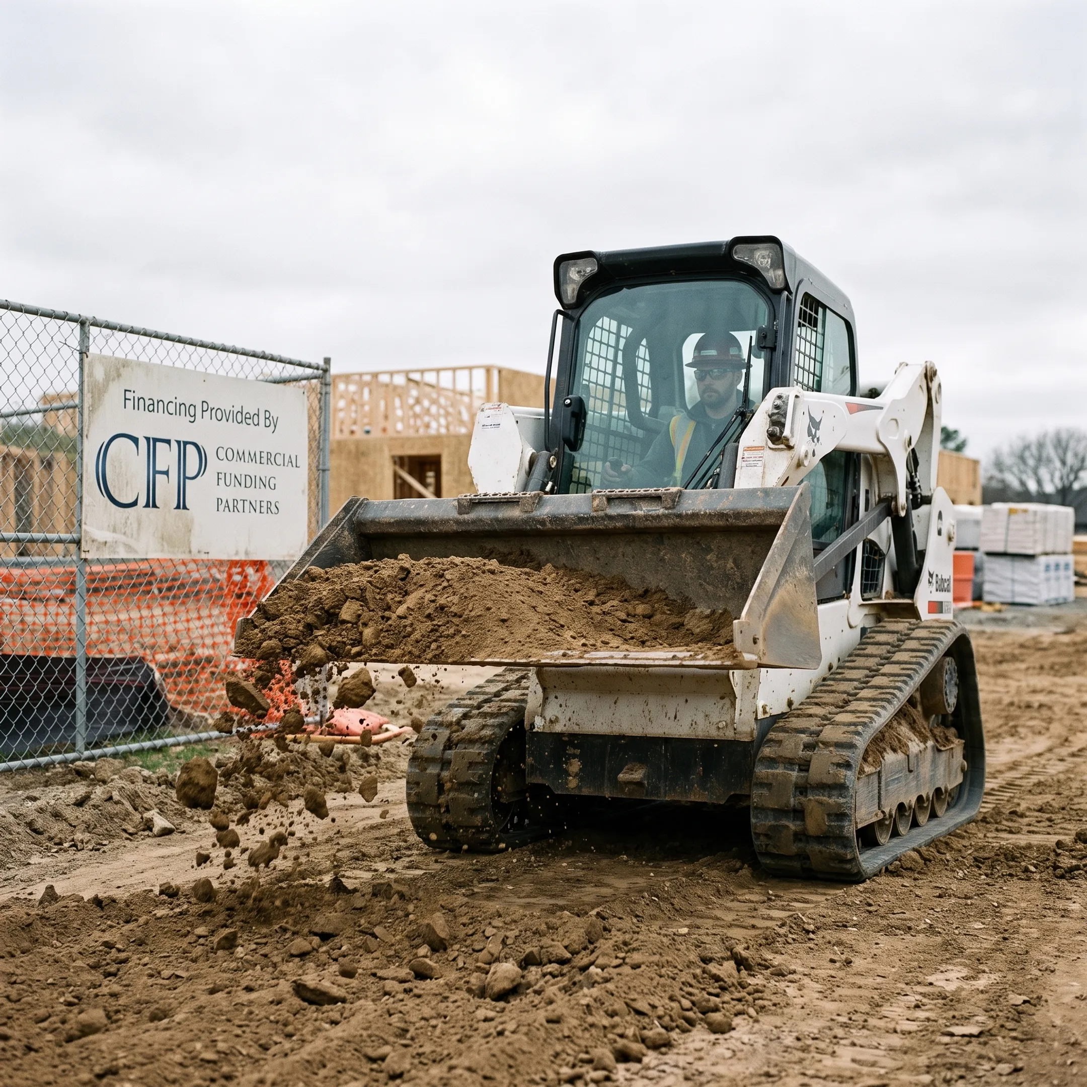 Track loader working at a commercial construction site