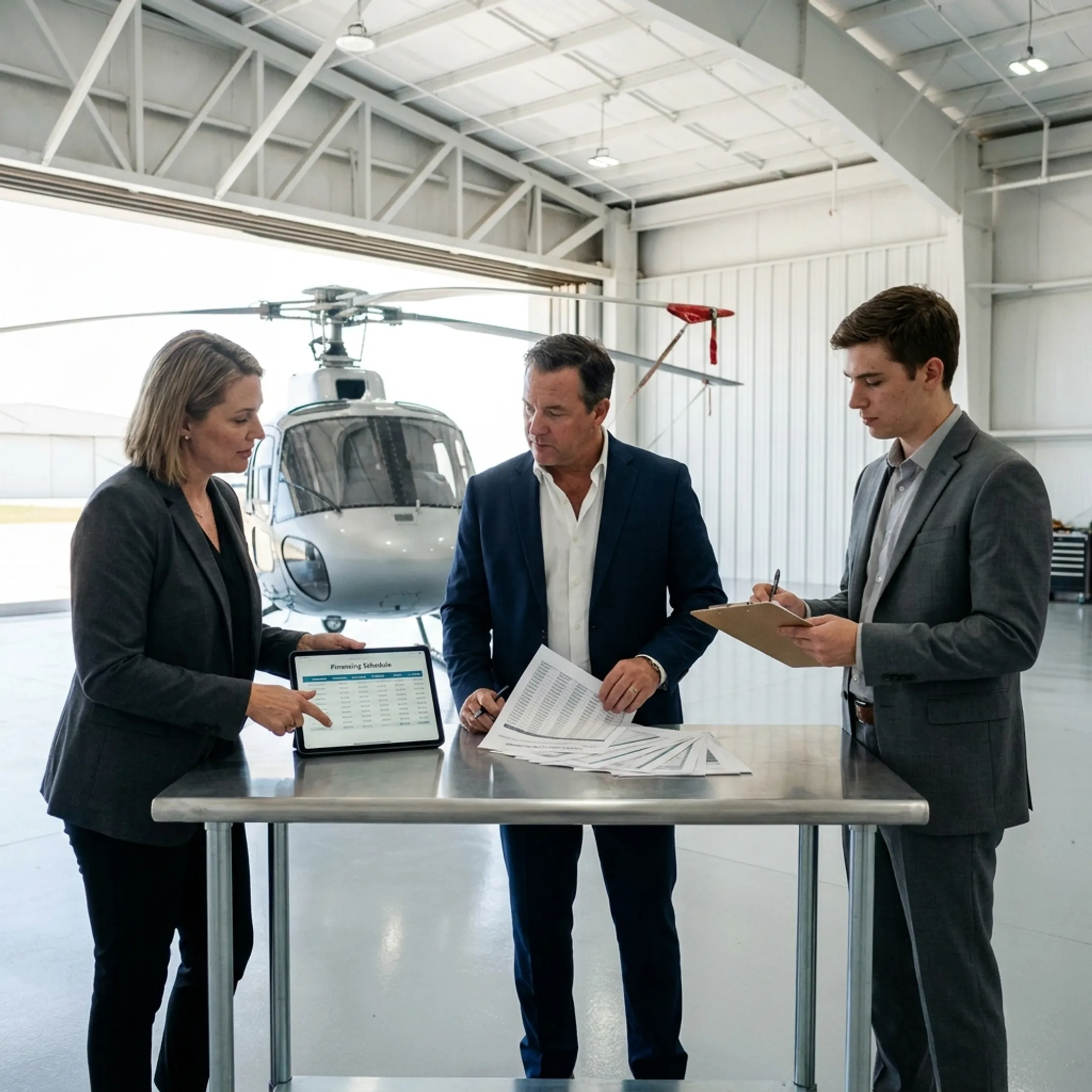 Aviation team reviewing helicopter financing
