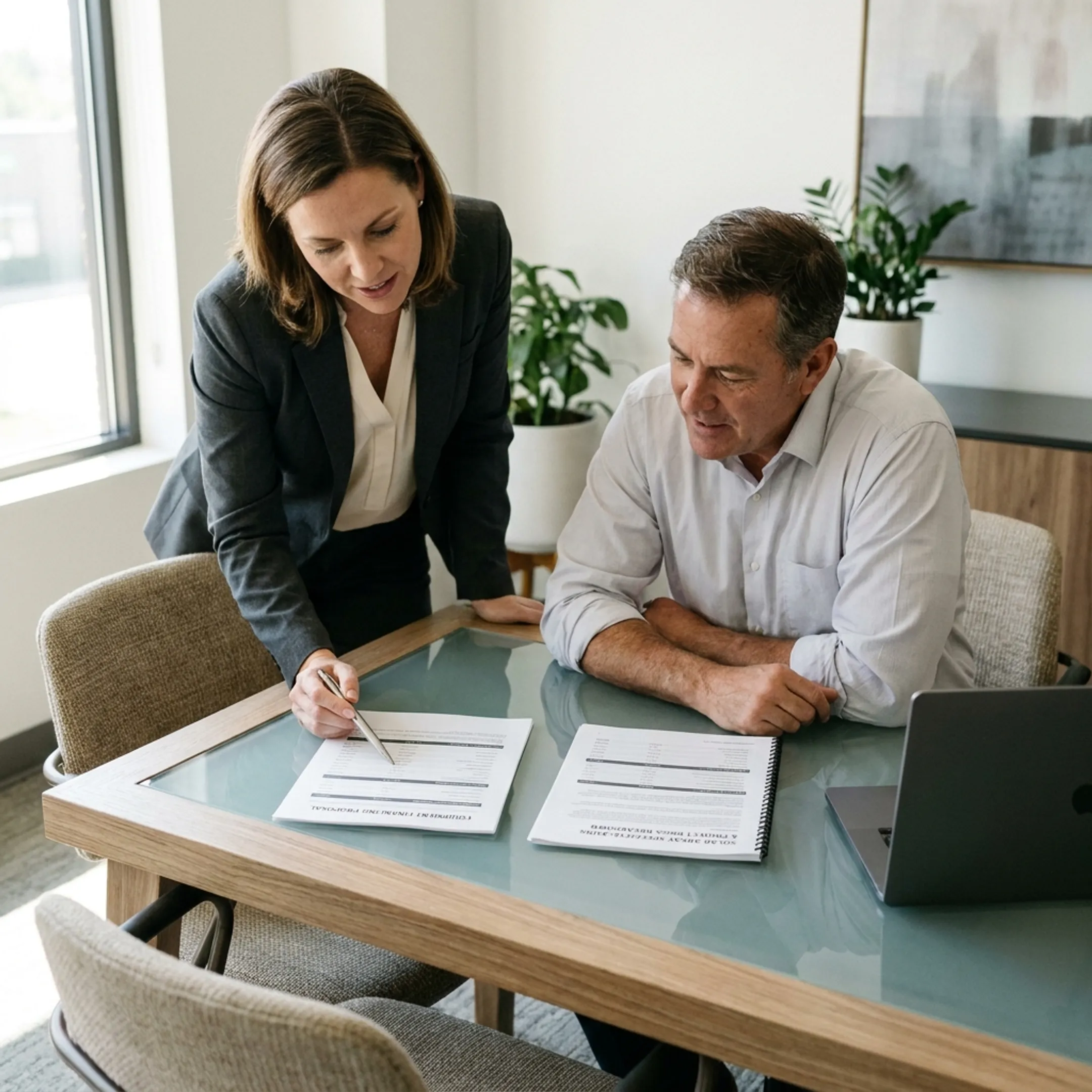 Finance professional reviewing a commercial solar project