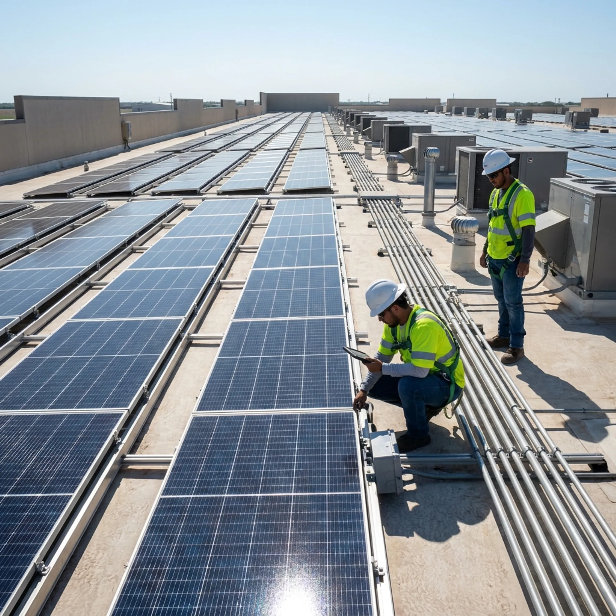 Commercial solar panels at a South Texas business facility
