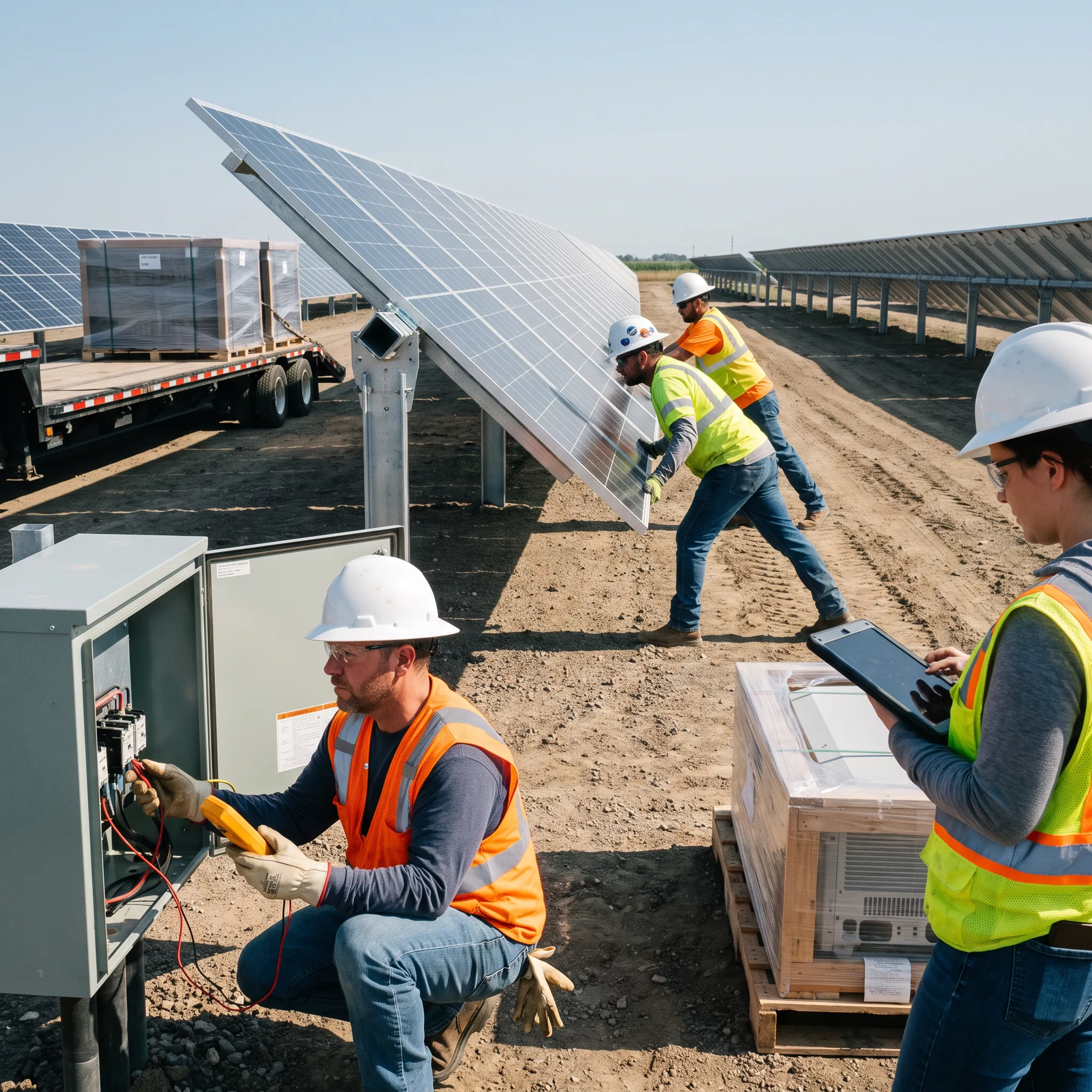 Solar project equipment installation supported by progress-payment financing