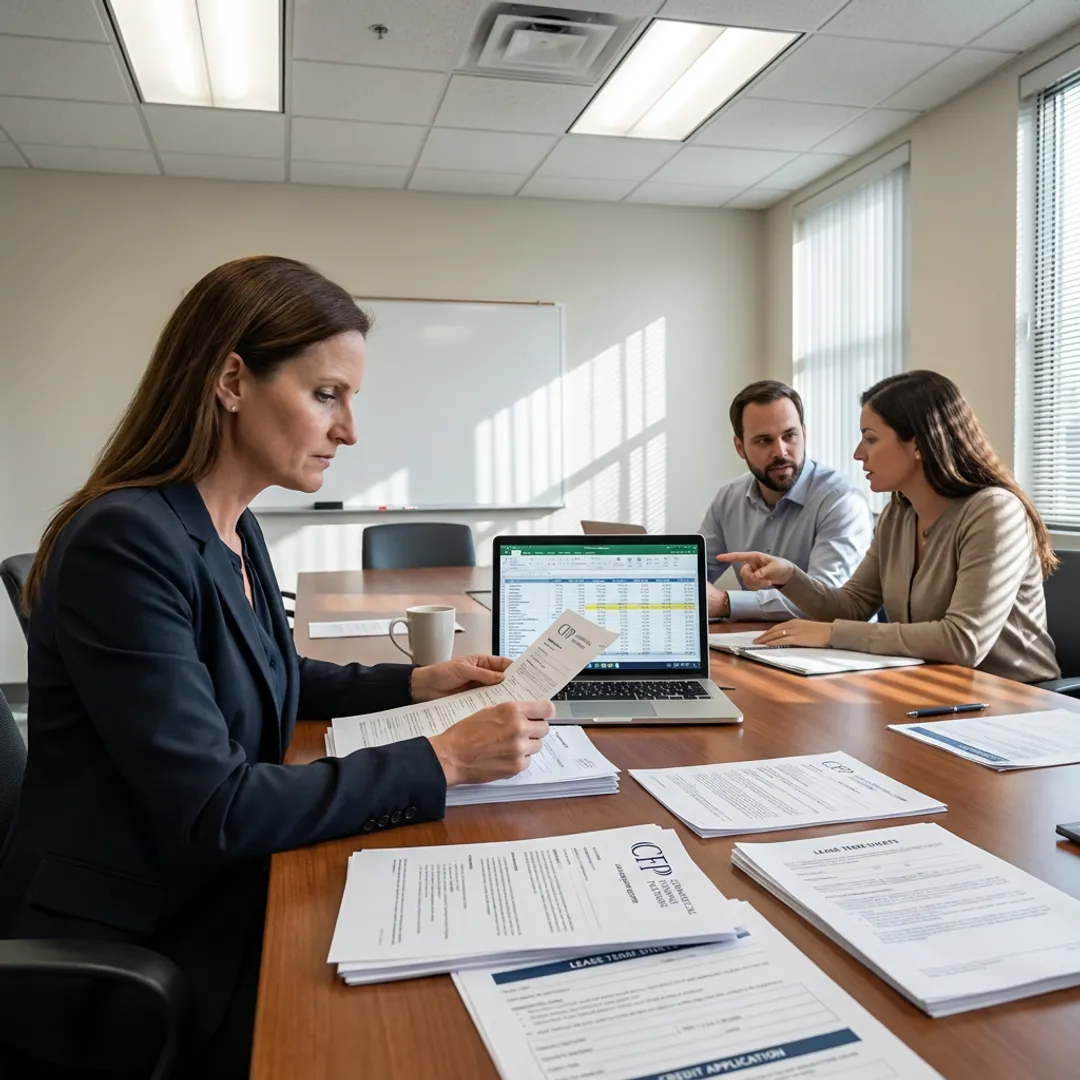 Finance specialist reviewing lab equipment lease documents