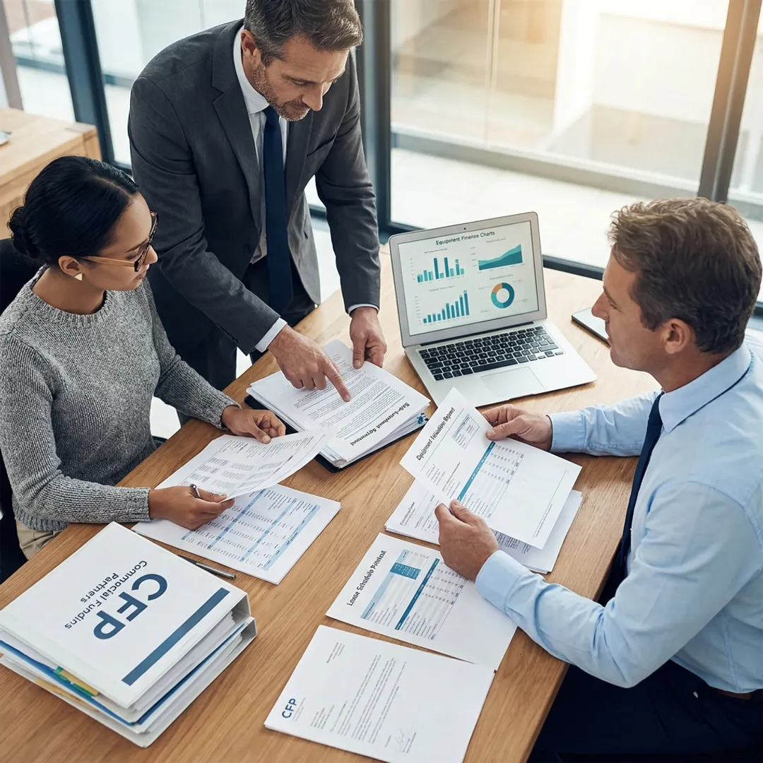 Finance team reviewing equipment leaseback documents