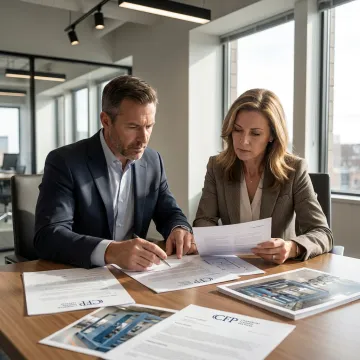 Business team reviewing equipment financing plans