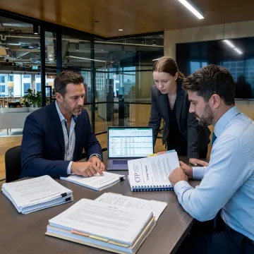 Finance team reviewing equipment leasing documents