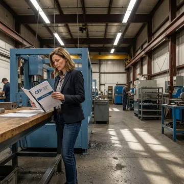 Business owner reviewing equipment financing documents