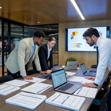 Equipment finance specialists reviewing loan documents