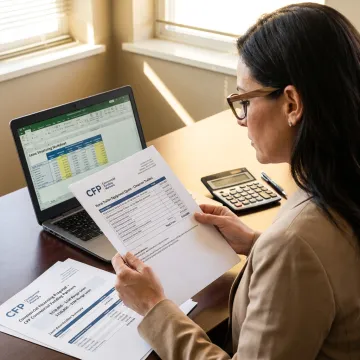 Financing specialist reviewing horse trailer purchase documents