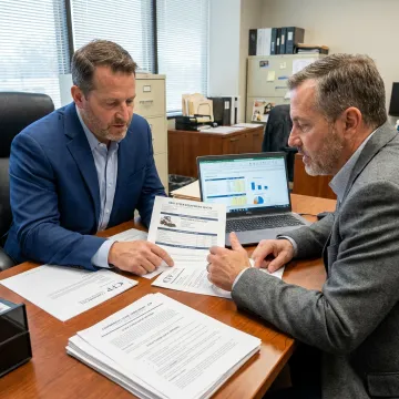 Business owner reviewing skid steer financing documents