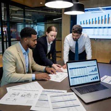 Finance professionals reviewing equipment financing documents
