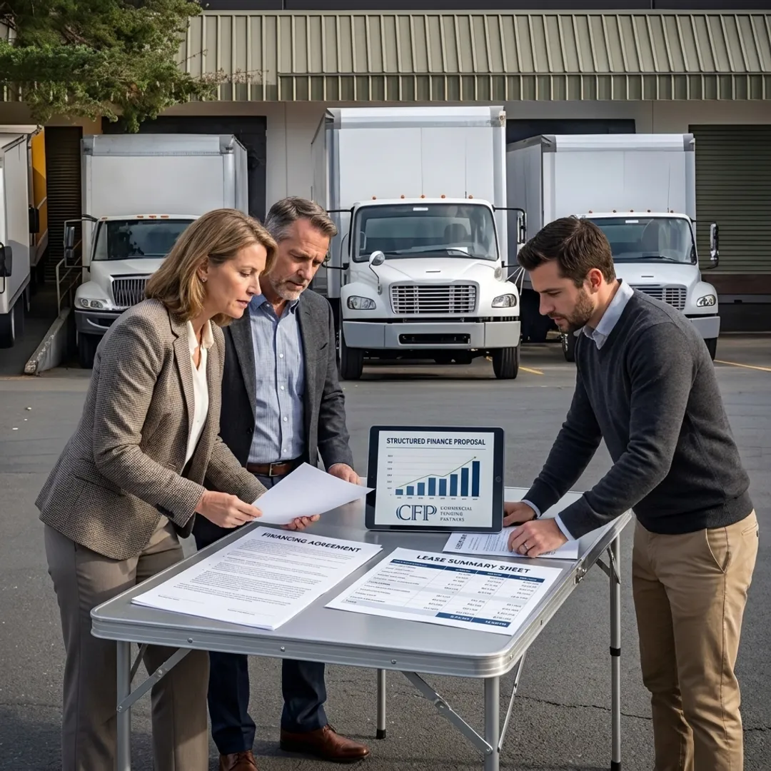 Commercial fleet trucks and finance team