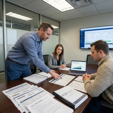 Finance specialist reviewing equipment funding documents