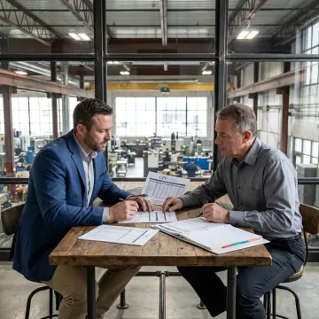 Business team reviewing equipment financing plans