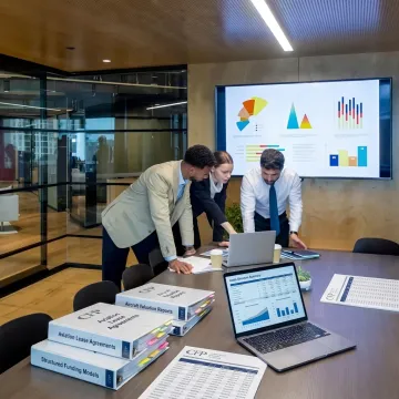 Finance team reviewing aircraft leasing documents