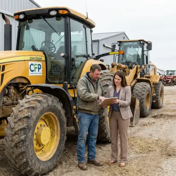 Finance team reviewing agriculture equipment funding documents