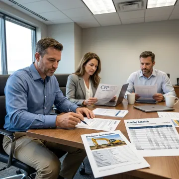 Finance team reviewing bulldozer funding documents