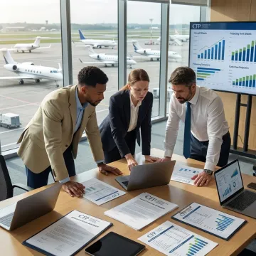 Aviation finance team reviewing aircraft documents