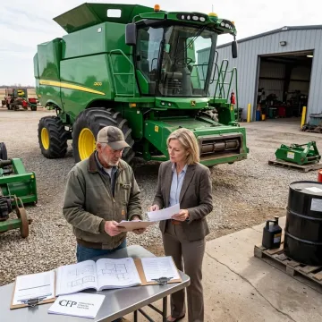 Farmer reviewing equipment financing plans