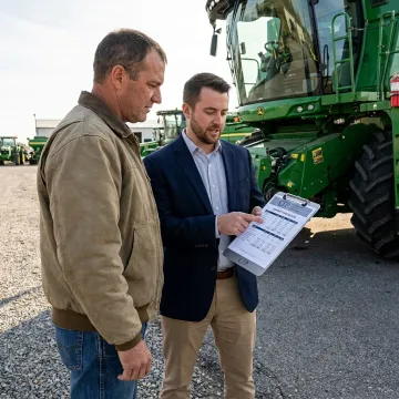 Farm manager reviewing equipment financing