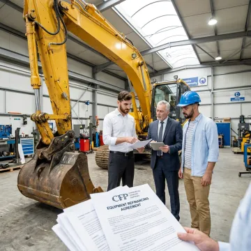 Business team reviewing an equipment refinancing proposal