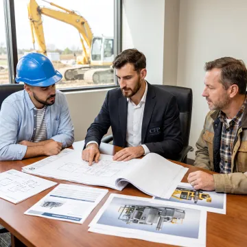 Finance professional discussing industrial equipment project