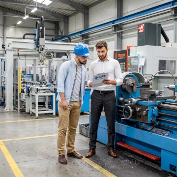 Equipment vendor and customer reviewing financing options