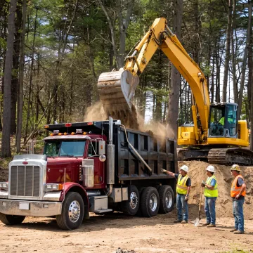 Excavator operating at a commercial construction site