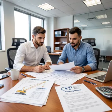 Financing specialist reviewing heavy equipment project