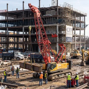 Commercial crane at an active construction site
