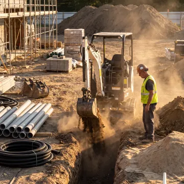 Mini excavator working at a construction site