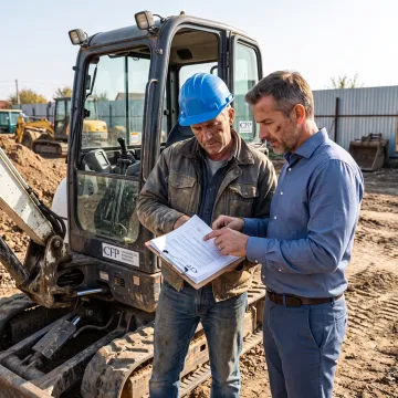 Construction manager reviewing excavator financing documents