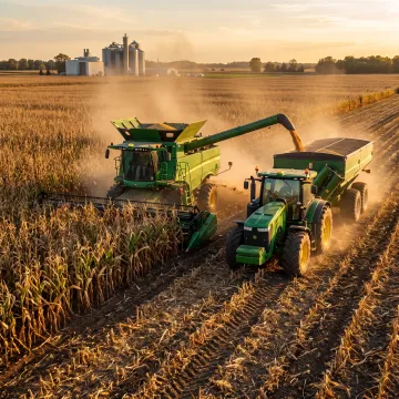 Modern agricultural equipment operating in a farm field