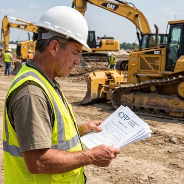 Construction manager reviewing equipment financing plans