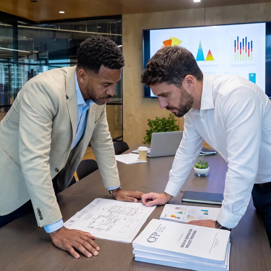Finance professional reviewing generator project documents