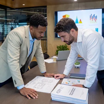Finance professional reviewing generator project documents