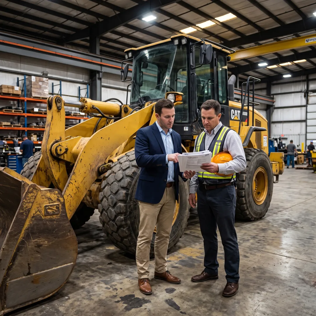 Business team reviewing heavy equipment financing documents