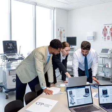 Medical startup team reviewing equipment financing