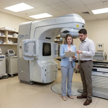 Healthcare administrator reviewing used medical equipment financing options