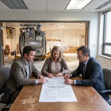 Medical practice team reviewing equipment financing documents