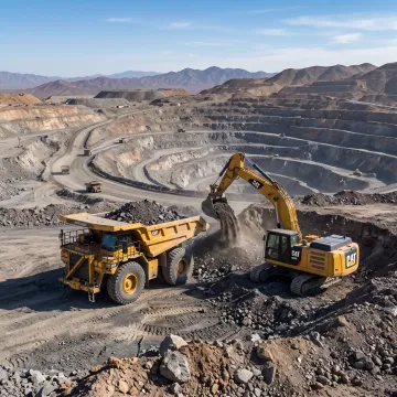 Large mining haul truck operating at an open-pit mine