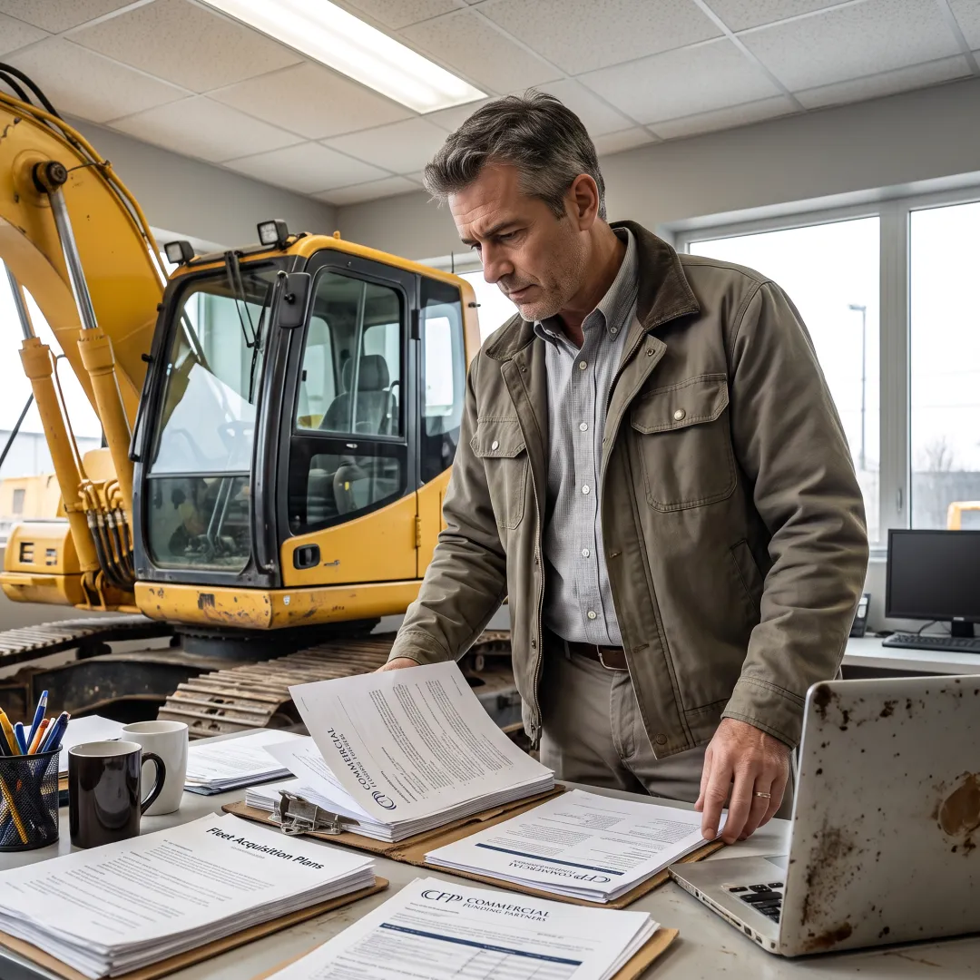 Manager reviewing equipment fleet financing plans