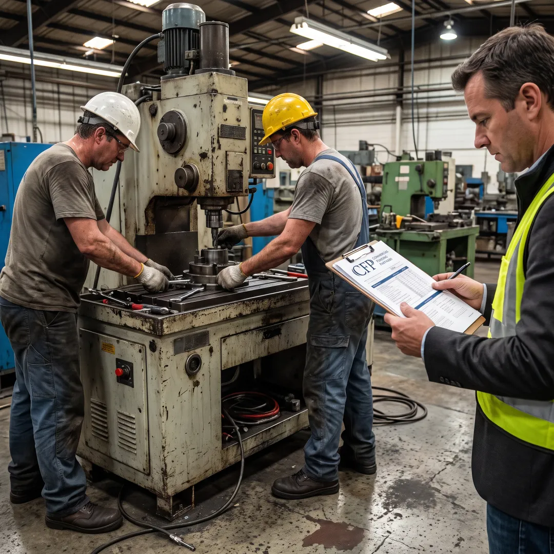 Used industrial equipment being prepared for business operations