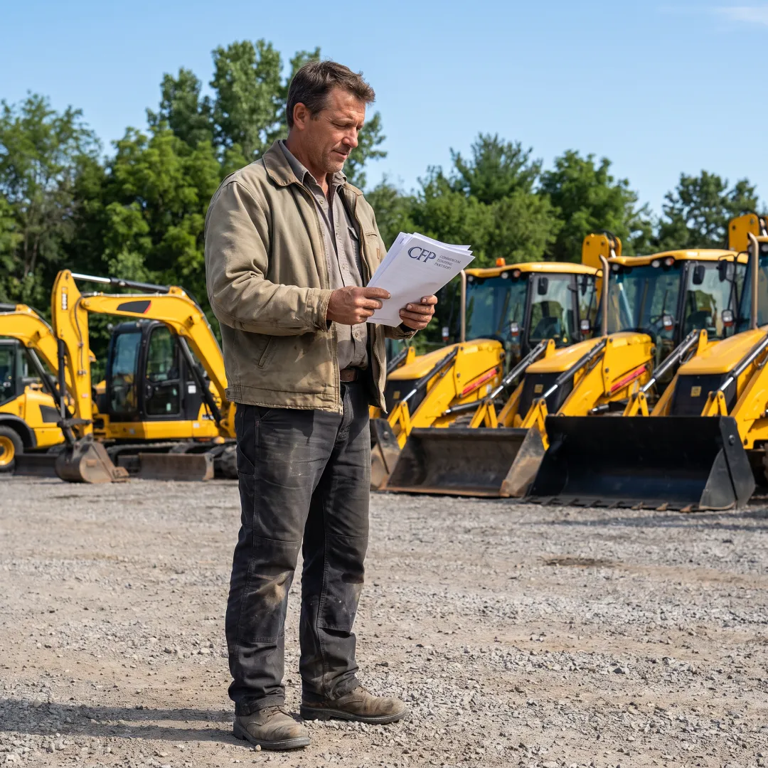 Construction manager reviewing equipment financing plans