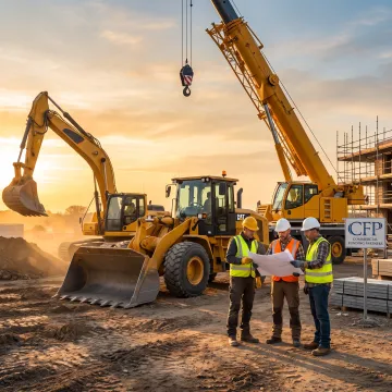 Construction equipment on an active job site